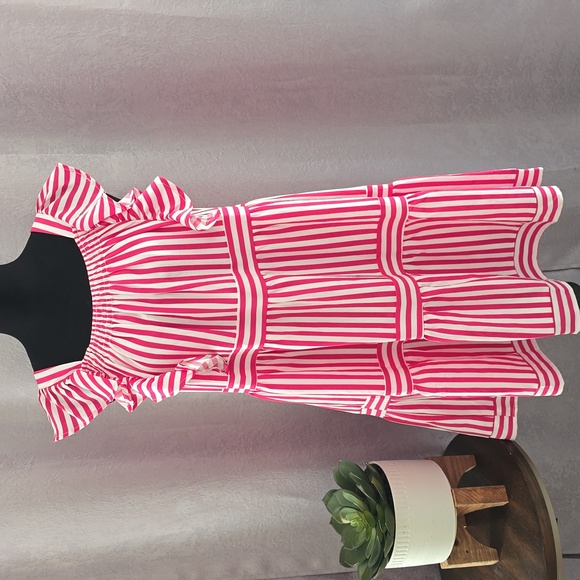 Entro Magenta Striped Ruffle Sleeve Tiered Mini Dress, Size M, NWT - Picture 2 of 7